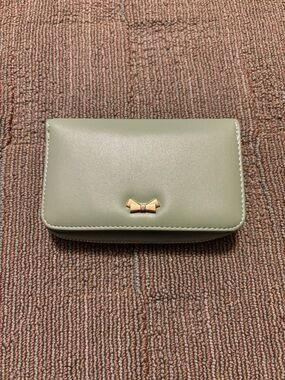 Women's Sage Green Leather Wallet with Gold Bow Accent